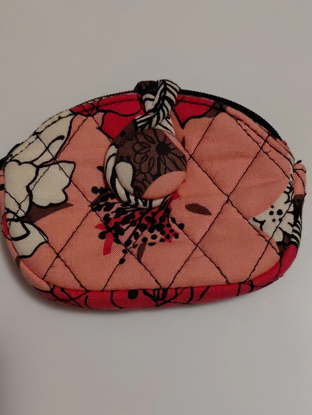 Vera Bradley Mocha Rouge Pink & Brown Floral Pattern Quilted Coin Purse